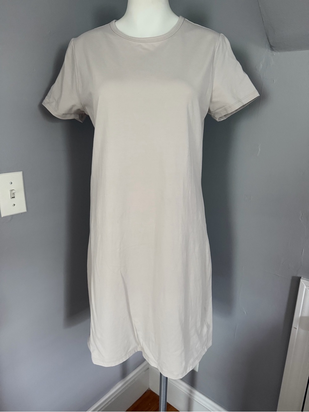 Athleta Neutral Short Sleeve Crewneck T-Shirt Dress - Beige
